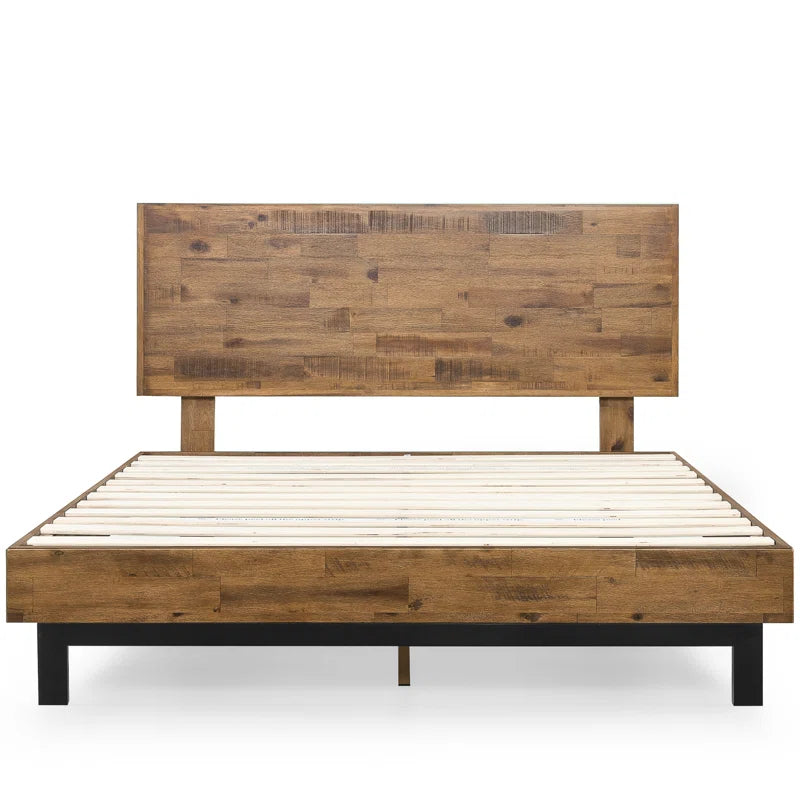 Modern Solid Wood Platform Bed with Adjustable Headboard