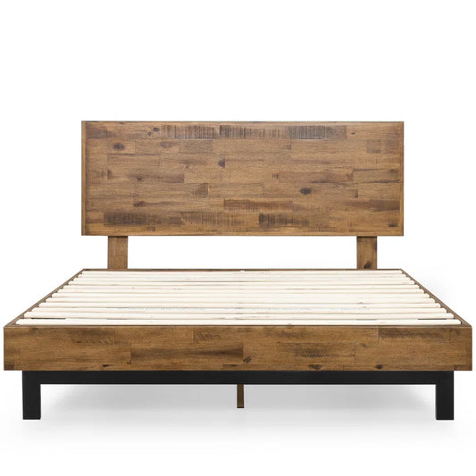 Modern Solid Wood Platform Bed with Adjustable Headboard