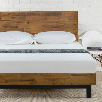 Modern Solid Wood Platform Bed with Adjustable Headboard