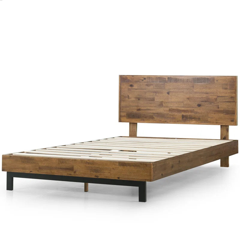 Modern Solid Wood Platform Bed with Adjustable Headboard