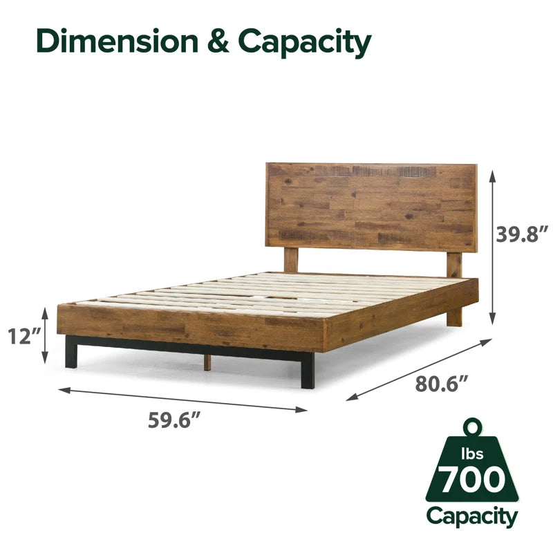 Modern Solid Wood Platform Bed with Adjustable Headboard