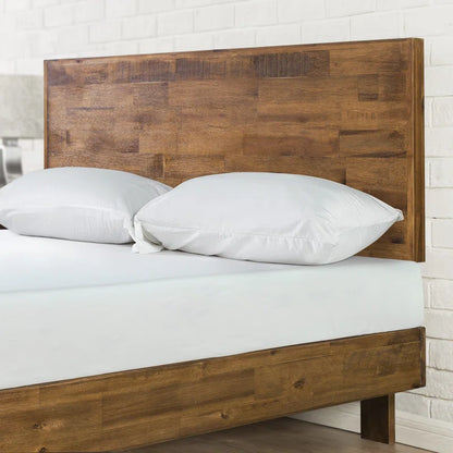 Modern Solid Wood Platform Bed with Adjustable Headboard