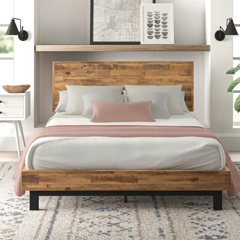 Modern Solid Wood Platform Bed with Adjustable Headboard